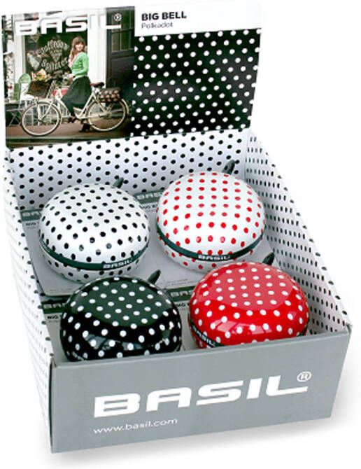 Basil Fietsbel Ding dong ø80mm Big bell &apos, Polkadot&apos, (4 Stuks In Display )