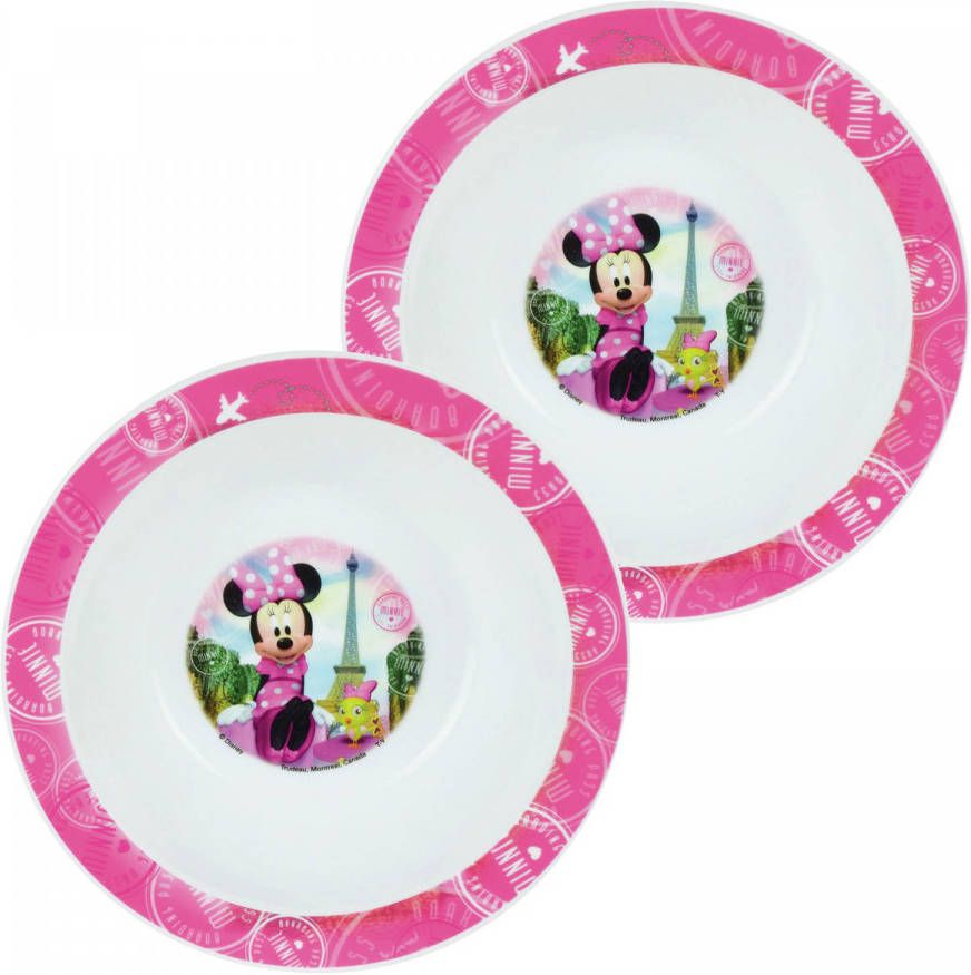 Disney 2x Stuks Kunststof Ontbijtbordje Plat Minnie Mouse 22 Cm Kinderservies