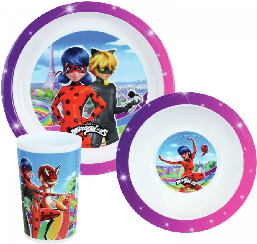 Disney Kinder Ontbijt Set Miraculous Ladybug 3 delig Van Kunststof Serviessets