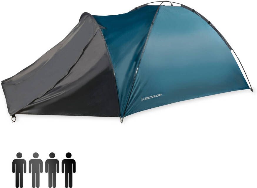 Dunlop 4 persoons Koepeltent 210 X 250 X 130 Cm Kamperen Festivaltent Blauw/grijs