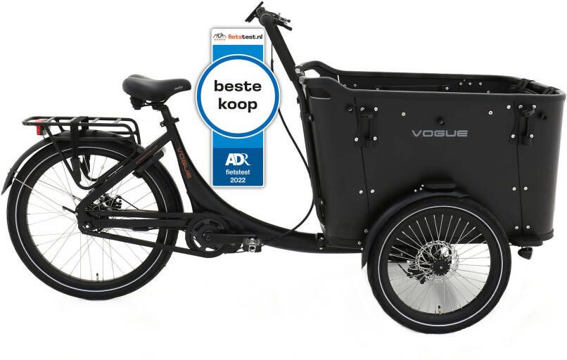 Vogue Elektrische bakfiets Superior 3 Deluxe Mat Zwart/Zwart 540 Watt Zwart